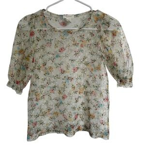 Tiny Willow Women’s Mesh Crop White Floral Top Size XSmall
